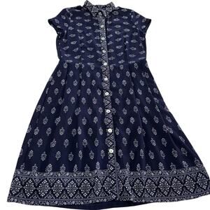 SINGLE Los Angeles Dress Women Small Blue Medallion Print Boho Shirt‎ Midi